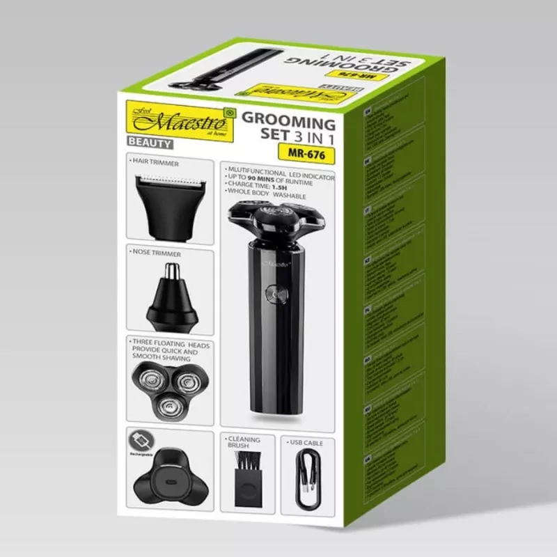 Zestaw do golenia Maestro MR-676 3-w-1 USB ładowalny kompaktowa konstrukcja