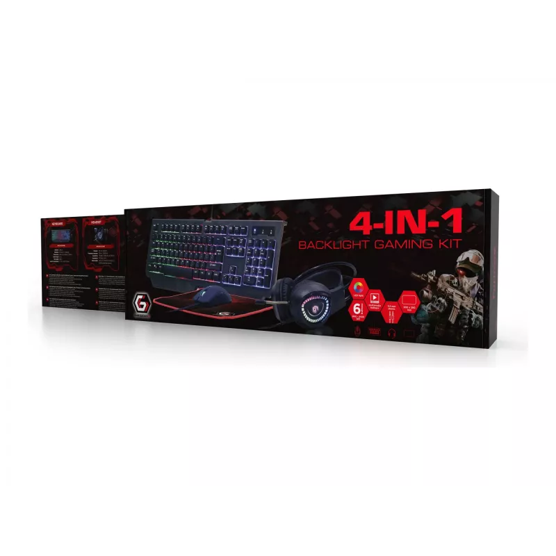 Klawiatura gamingowa GEMBIRD GGS-UMGL4-01 pełnowymiarowa USB QWERTY 104-klawiszowa US English z myszą, czarna