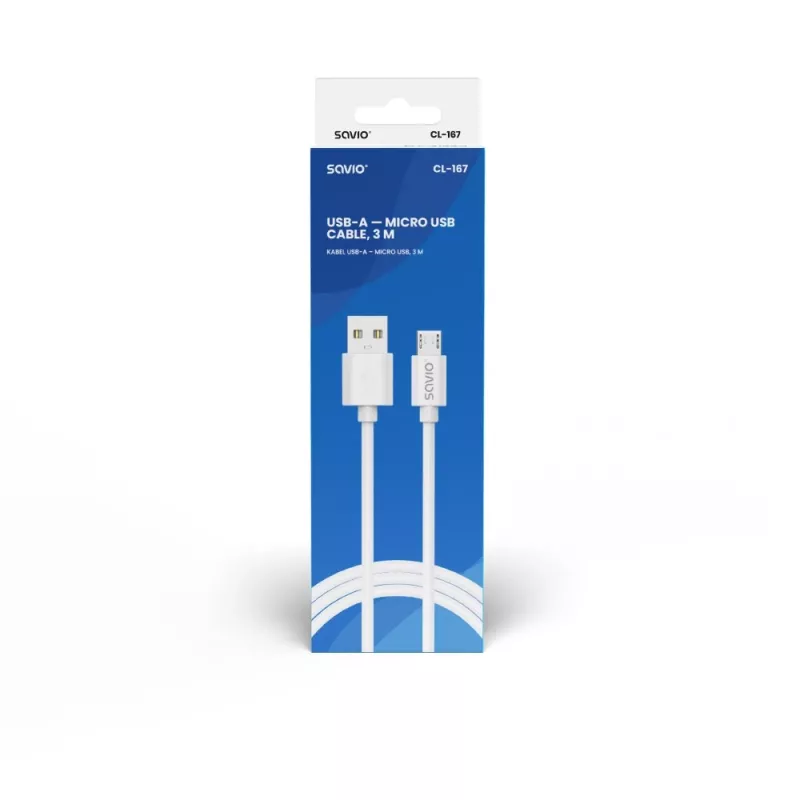 Kabel Savio USB 2.0 USB A - Micro USB biały CL-167 3 m