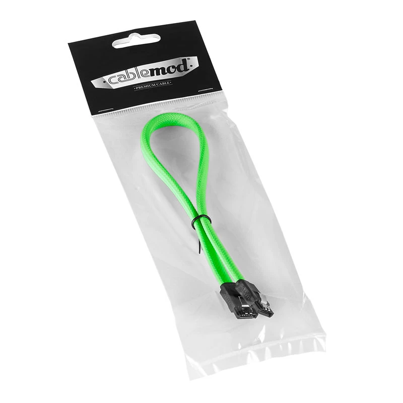 CableMod ModMesh – Kabel SATA – Serial ATA 150/300/600 – SATA (W) do SATA (W) – 60 cm – jasnozielony (CM-CAB-SATA-N60KLG-R)