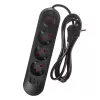 Listwa zasilająca MACLEAN MCE394 B — 3 gniazda + 3×USB A, 110–240 V, USB 2,1 A, 2500 W, kabel 1,5 m, czarna