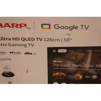 50-calowy Sharp QLED 50HR7265E Smart Google TV 4K Ultra HD 144 Hz, Dolby Vision, Dolby Atmos, podstawa centralna, czarny