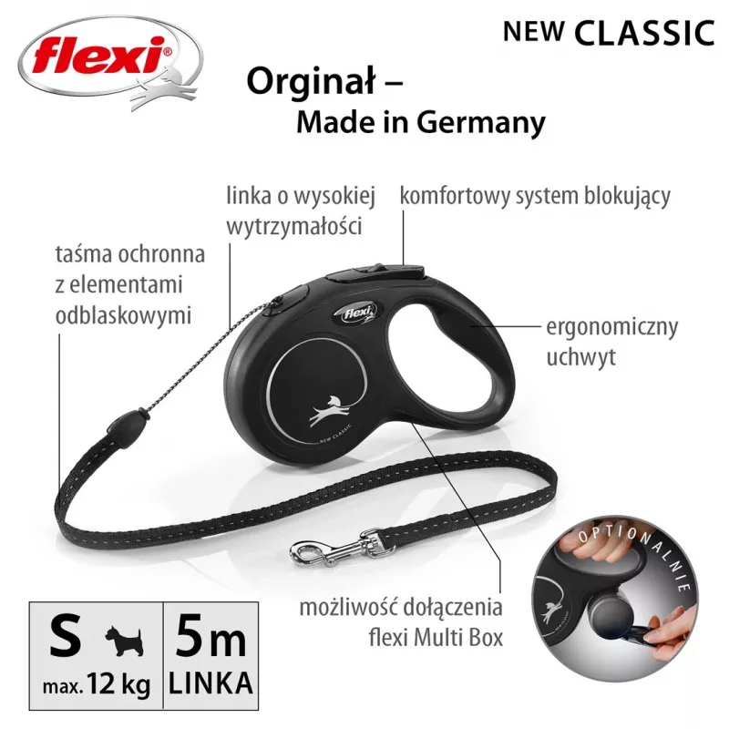 Flexi New CLASSIC 5 m Czarna Smycz automatyczna dla psa