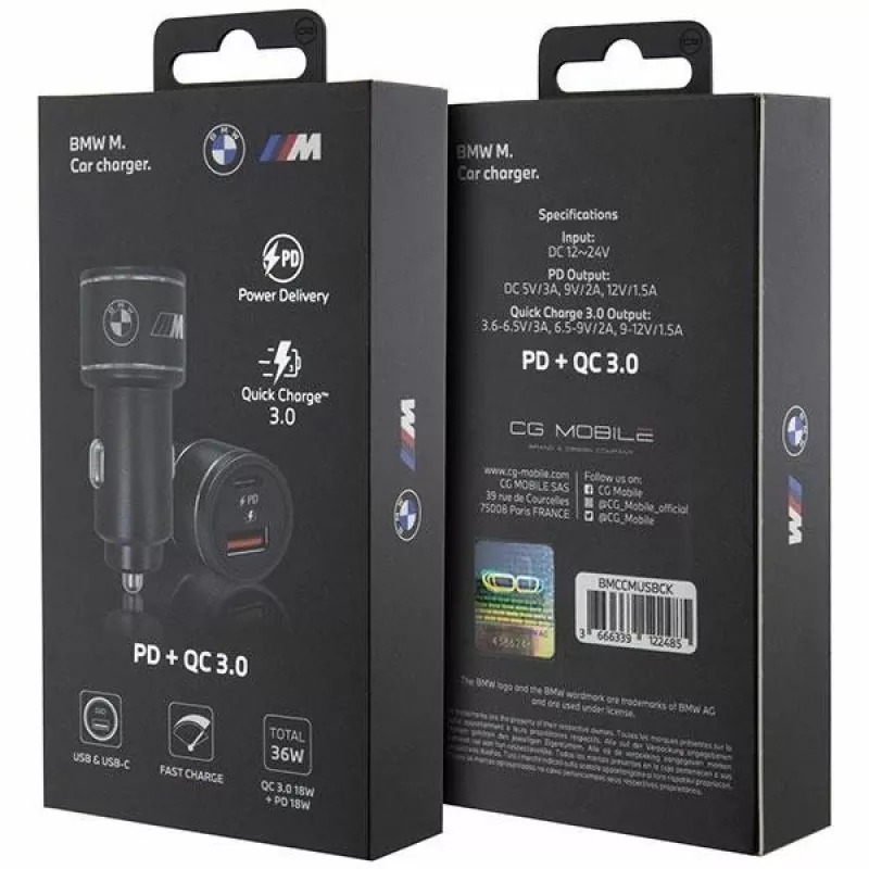 Ładowarka samochodowa 20W PD-QC 3.0 Szybkie ładowanie czarna