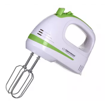 Mikser ręczny ESPERANZA EKM011 — 400 W, 5 prędkości, turbo, haki i trzepaczki do ciasta, 220–240 V, biały/jasnozielony