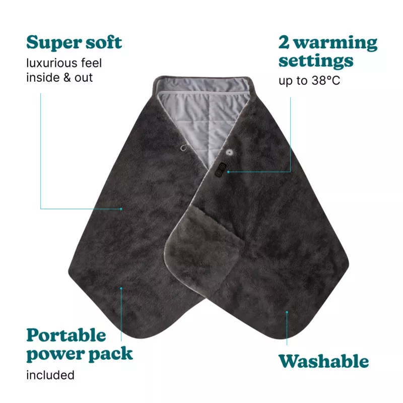 HoMedics Cordless Warming Shawl HCM-SWL100 — bezprzewodowy szal grzewczy, ładowalny, do ramion i pleców