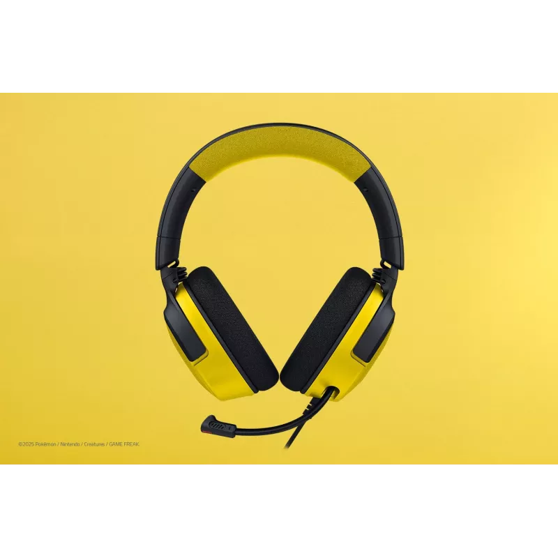 Zestaw słuchawkowy Razer Kraken V4 X Pokemon — przewodowy USB-C/USB-A, nauszny, 20–20000 Hz, kabel 1,8 m, 310 g, czarny/żółty