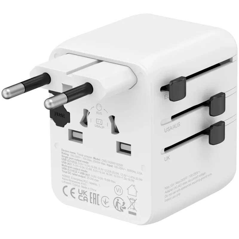 Adapter podróżny CANYON OnTour 20 EU/UK/US/AUS 20W Biały