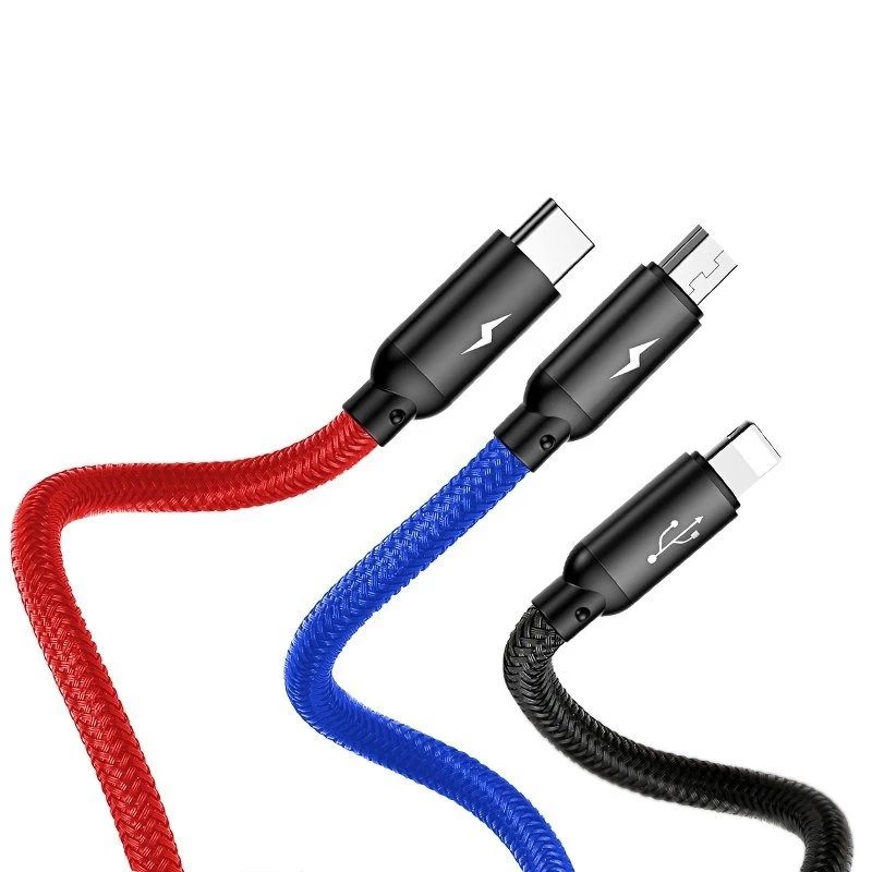 Kabel USB BASEUS Colorfone CAMLT-BSY01 1,2 m USB A 3 x USB C Czarny, Czerwony, Niebieski