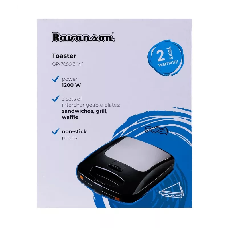 Ravanson OP-7050 opiekacz 3 w 1, 1200 W, czarno-srebrny