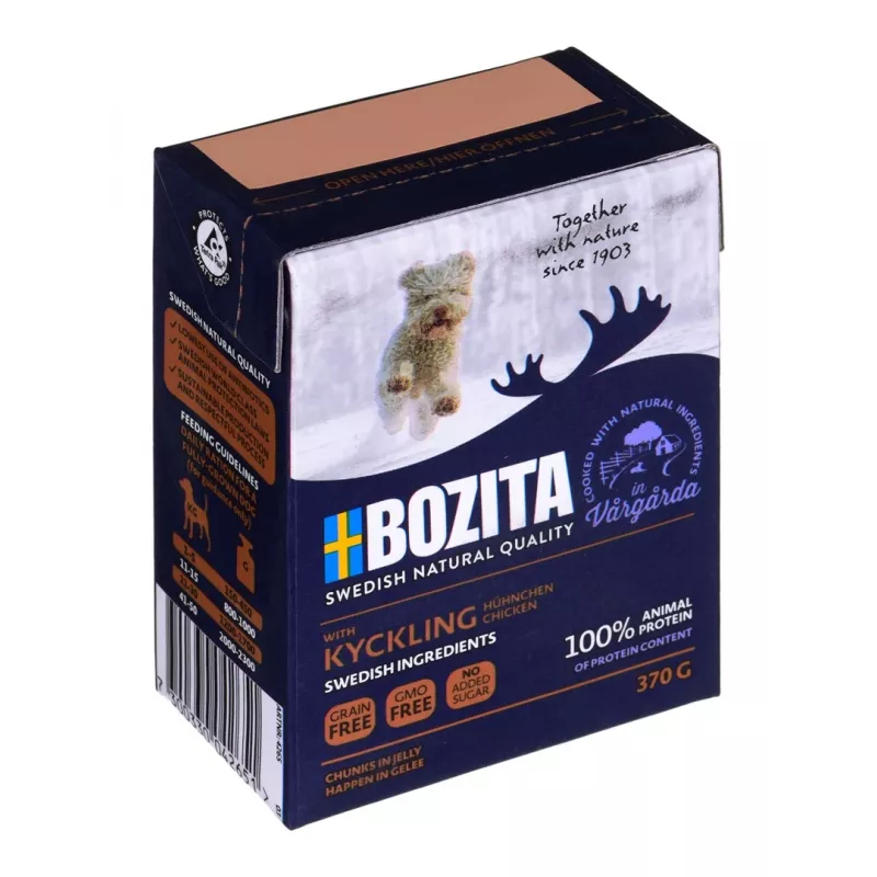 Mokra karma dla psów BOZITA Z KURCZAKIEM — Kawałki w galarecie, 370 g, psy dorosłe, bezglutenowa i bez soi