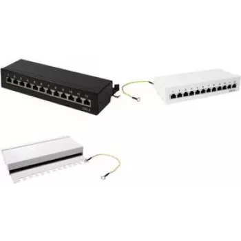 LogiLink - Panel krosowy - do montażu na ścianie - RJ-45 x 12 - jasnoszary, RAL 7035