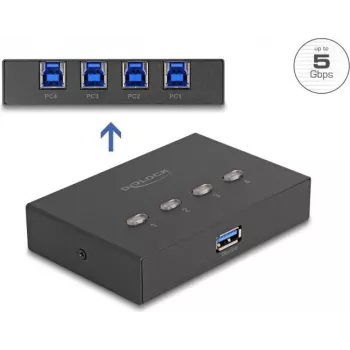 DeLOCK Przełącznik USB 4 PC na 1 urządzenie 5 Gbps Czarny