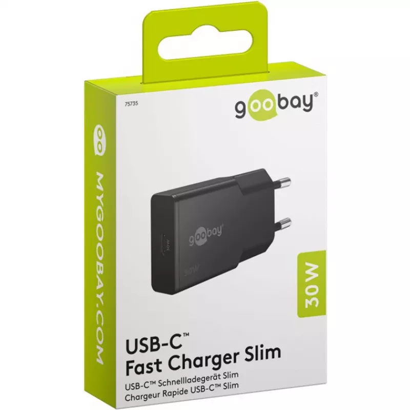 Goobay USB-C™ PD GaN Szybka ładowarka cienki (30 W) czarna