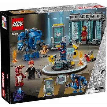 LEGO Marvel Laboratorium Iron Mana Hall of Armor 76315 — 384 elementy, 5 minifigurek, miejsce na wystawę