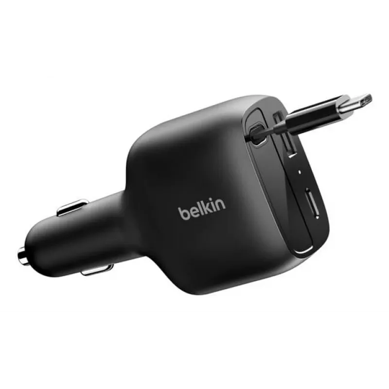 Belkin 75W 2-Port w Retractable USB-C Cbl Car - Kabel (CCC001HQBK)