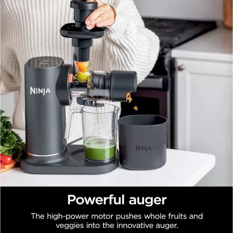 NINJA Cold Press Juicer | Neverclog JC151EU | Typ Sokowirówka Wolnoobrotowa | Szary | 150 W | Liczba prędkości 1