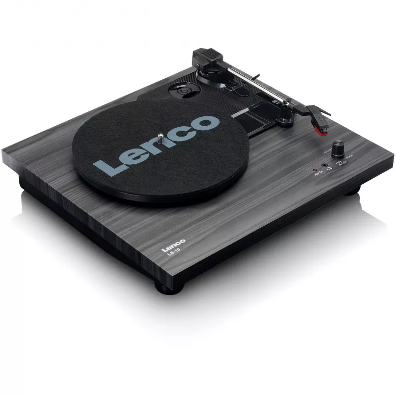 Gramofon audio z napędem paskowym Lenco LS-10 Czarny z wbudowanymi głośnikami, 33/45 obr./min, wyjście RCA, gniazdo słuchawkowe