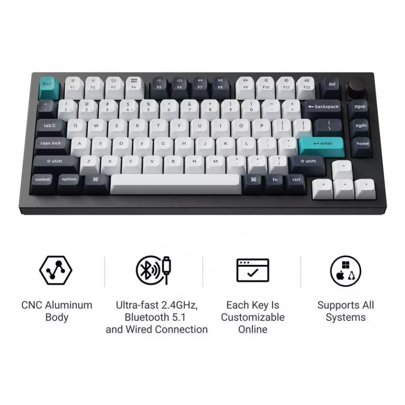 Klawiatura mechaniczna Keychron Q1 Max 75% z przełącznikami Banana, Carbon Black