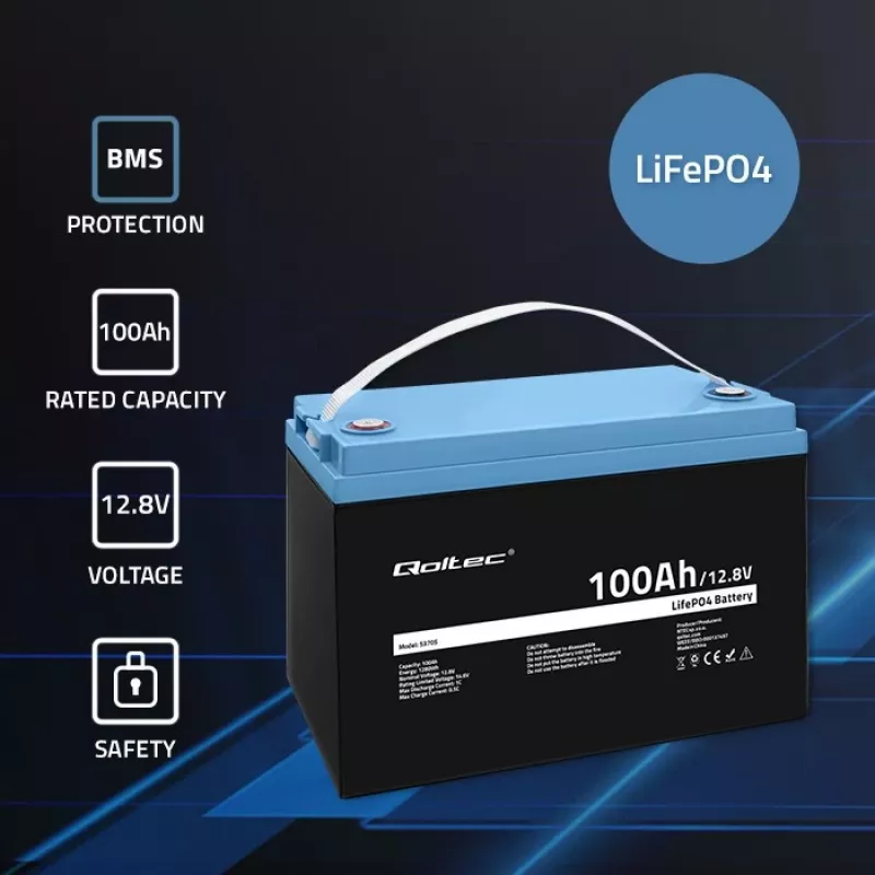 Qoltec 53705 Akumulator litowo-żelazowo-fosforanowy 100 Ah 12,8 V