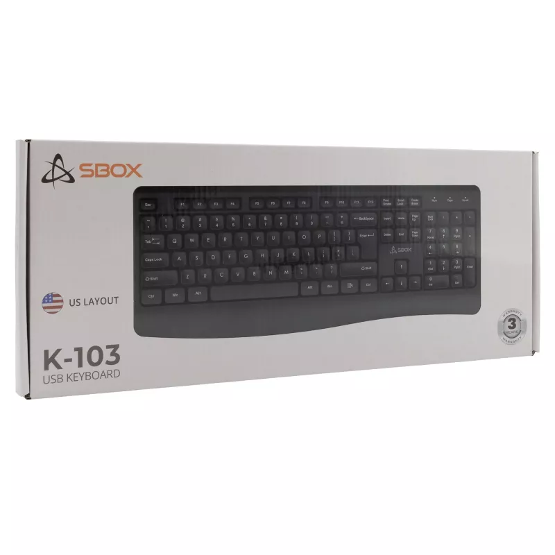 Przewodowa klawiatura USB SBOX K-103 US Czarna — układ US, złącze USB
