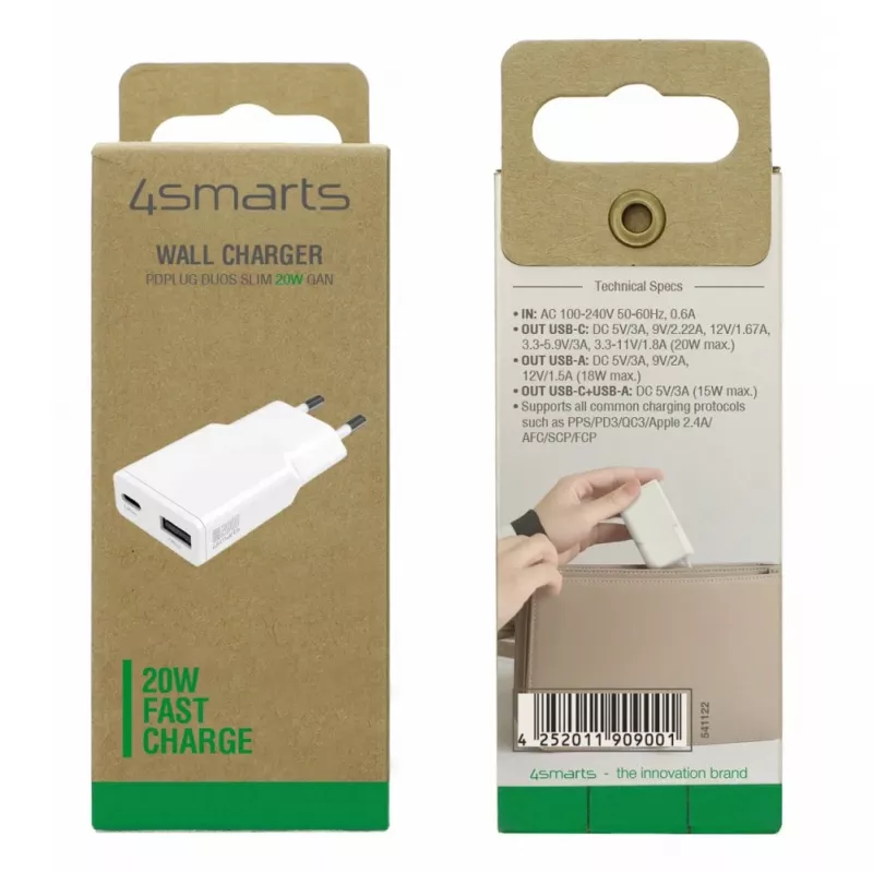 Ładowarka 4smarts 541122 wewnętrzna AC szybkie ładowanie smartfon tablet biały