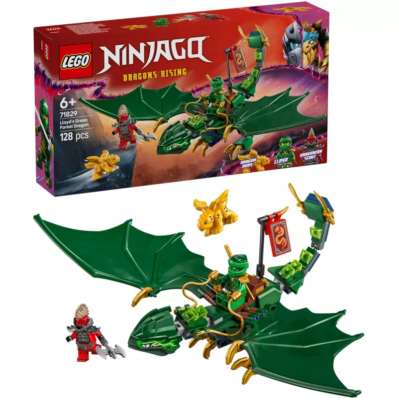 Zestaw konstrukcyjny LEGO NINJAGO 71829 Zielony Leśny Smok Lloyda, 128 elementów, 2 minifigurki, dla dzieci od 6 lat