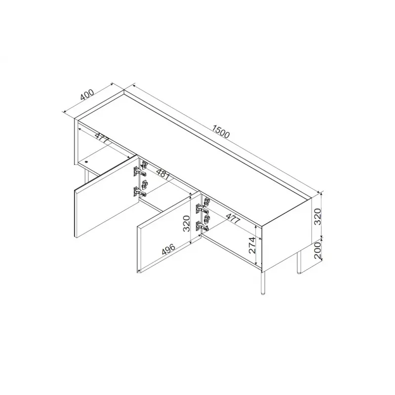 Cama FELLINI szafka TV 150x40x52 oliwkowy + blat z olejowanego dębu