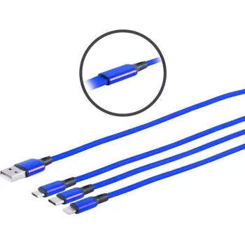 Kabel ładujący USB 3 w 1 ShiverPeaks 14-50071 – Micro B, USB-C 8-pin, 1,2 m, niebieski
