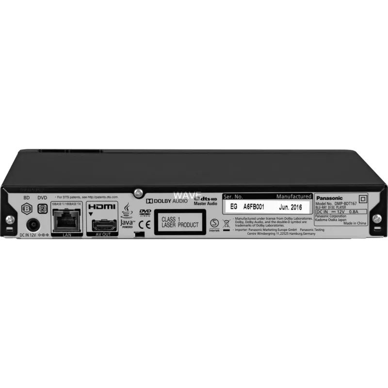 Odtwarzacz Blu-ray Panasonic DMP-BDT167EG Xvid, MKV, MP4, FLAC, MP3, AAC, ALAC, DSD Wi-Fi USB