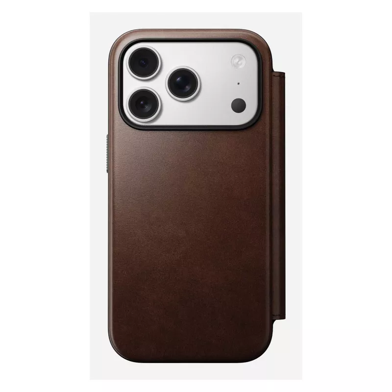 Etui do telefonu Nomad Modern Leather Folio dla iPhone 17 Pro, skóra/aluminium, 16 cm (6,3 cala) brązowy, 4 kieszenie na karty