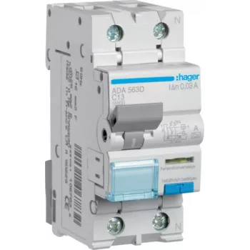 Hager Wyłącznik RCBO 1P+N 10kA C-13A 30mA ADA563D (ADA563D)