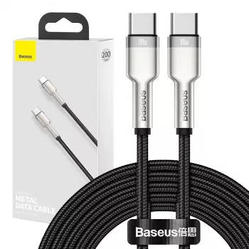 Kabel USB‑C do USB‑C Baseus Cafule Metal — 2 m, ładowanie 100 W, USB 2.0 (480 Mbps), styki ocynkowane, czarny
