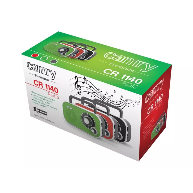 Radio przenośne Camry CR 1140b — AM/MF, szary, zasilanie sieciowe lub bateryjne, kompaktowe 280×65×113 mm