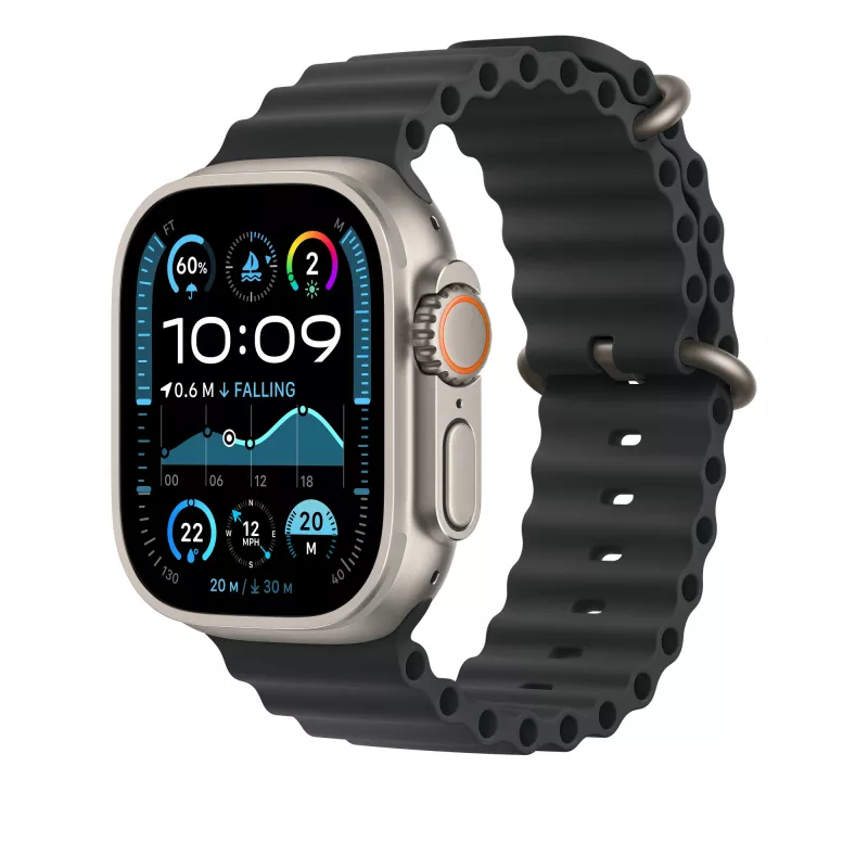 Czarna opaska Ocean Band 49 mm - wykończenie w naturalnym tytanie