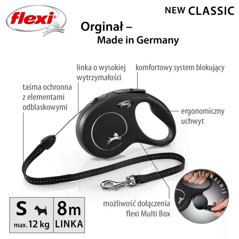 Flexi nowy CLASSIC 8 m czarna smycz dla psa automatyczna