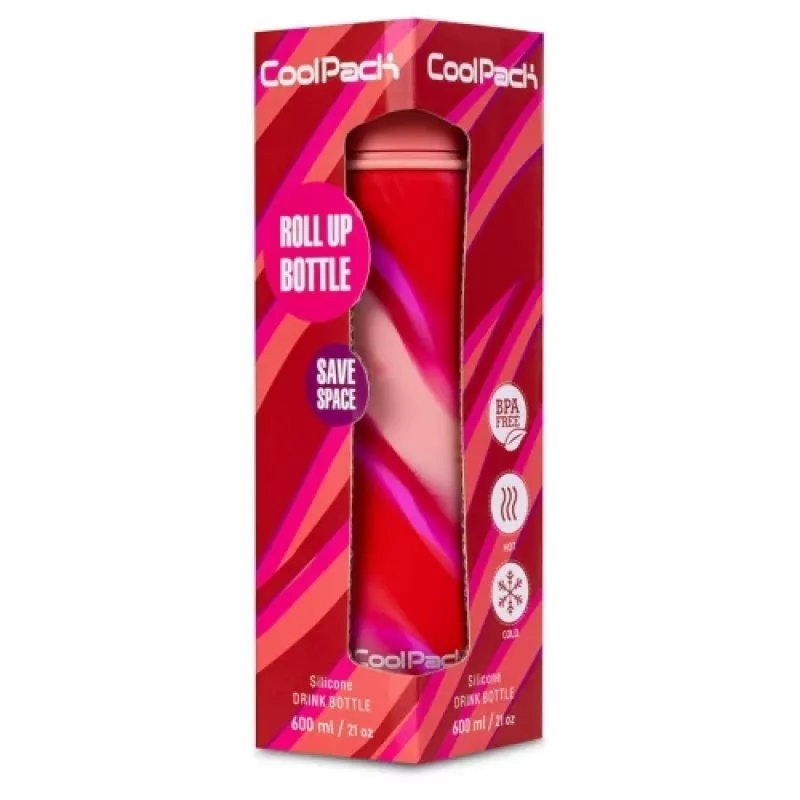 COOLPACK Silikonowa butelka na wodę Pump 600 ml, Dziewczęcy różowy