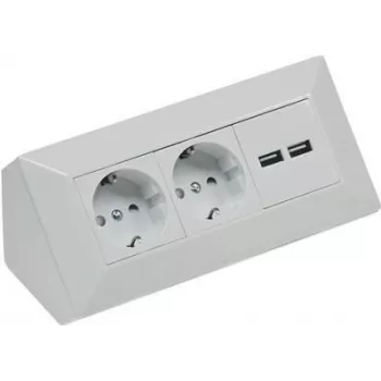 ChiliTec Socket Block 2-way+2xUSB srebrny 230V max16A 18x18x8cm (22141)
