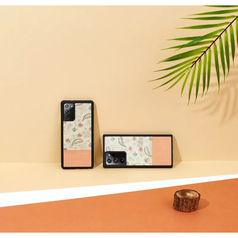 Etui Man and Wood na Samsung Galaxy Note 20 — Różowy Kwiat na Czarnym