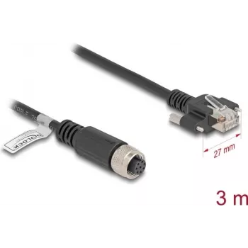 Kabel sieciowy DeLOCK M12 A-kodowany 8-pinowy żeński do wtyku RJ45 kat.5e 3 m czarny