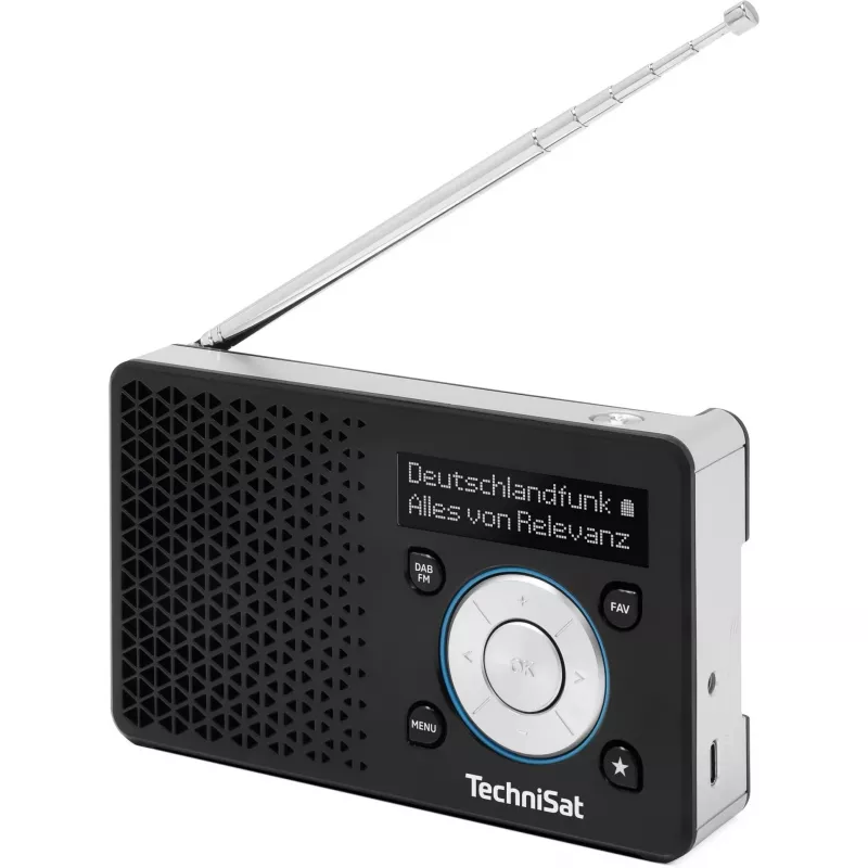 Przenośne radio TECHNISAT DIGITRADIO 1 A — DAB+/FM, wyświetlacz OLED, USB-C, słuchawki 3,5 mm, 1 W, czarny/srebrny