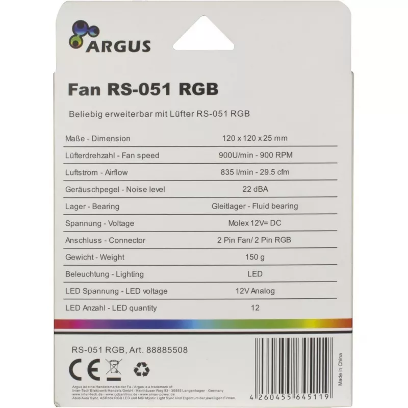 INTER-TECH Argus RS-051 ARGB 120mm wentylator obudowy - czarny