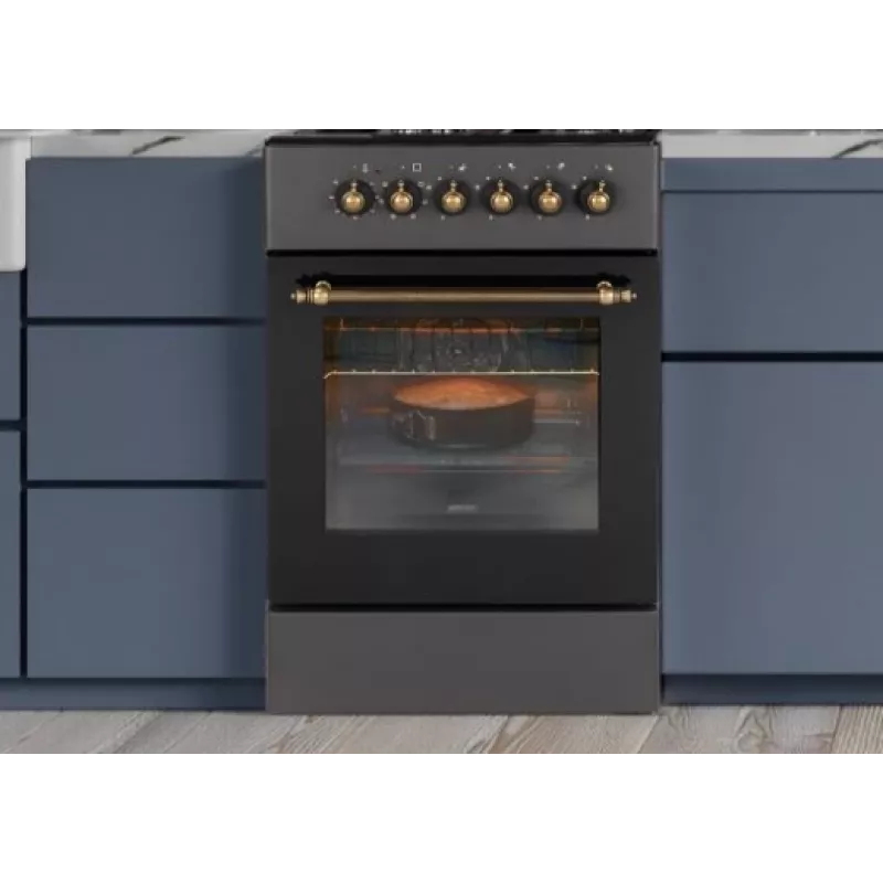 Kuchenka gazowo-elektryczna MPM MPM-56-KRM-13, 4 strefy gotowania, piekarnik elektryczny 58 L, pokrętła mechaniczne, czarna