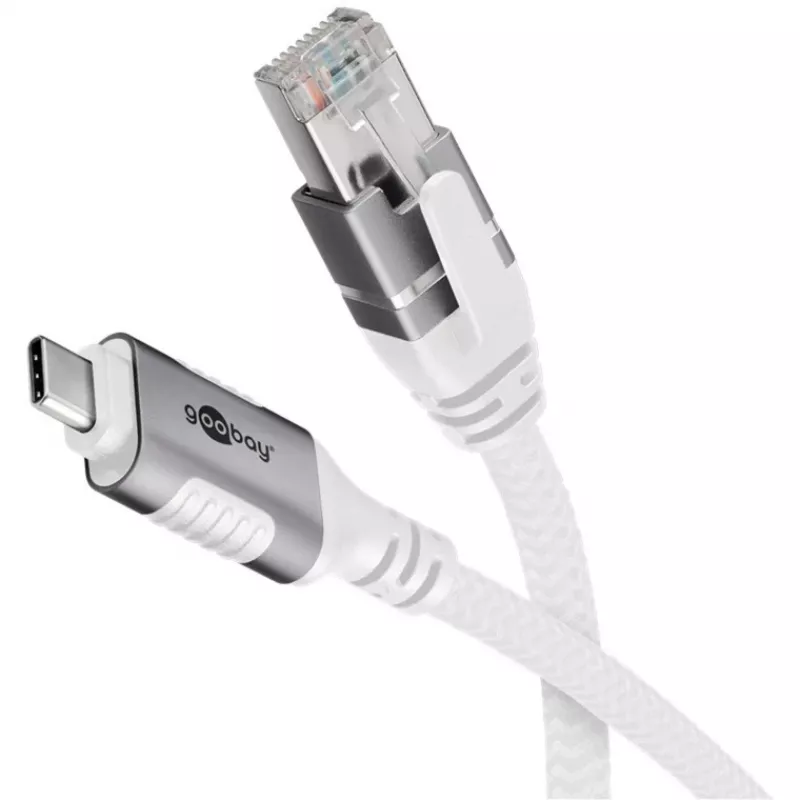Kabel sieciowy Goobay 74180 USB C RJ-45 Cat6 10 m biały