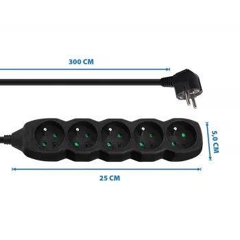 Listwa zasilająca ESPERANZA ELK208K — 5 gniazd, kabel 3 m, czarna