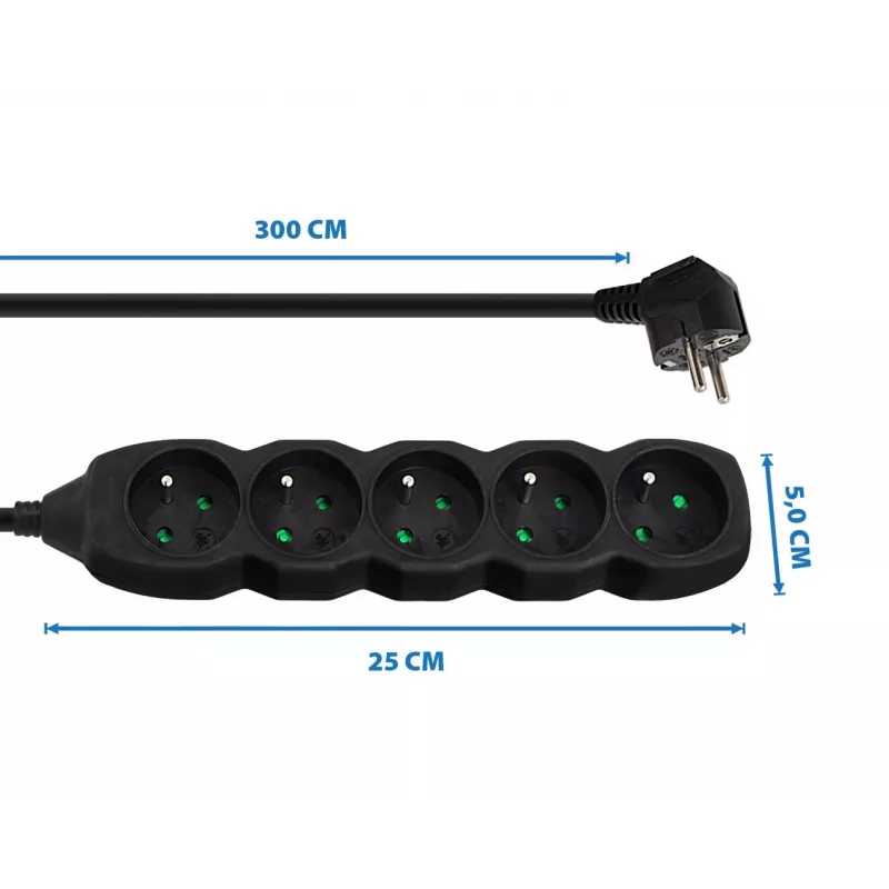 Listwa zasilająca ESPERANZA ELK208K — 5 gniazd, kabel 3 m, czarna