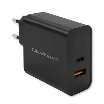 Qoltec 52381 Super Quick PD charger | 1xUSB-C | 1xUSB | 90W | 5-20V | 2.4-4.35A | Czarny