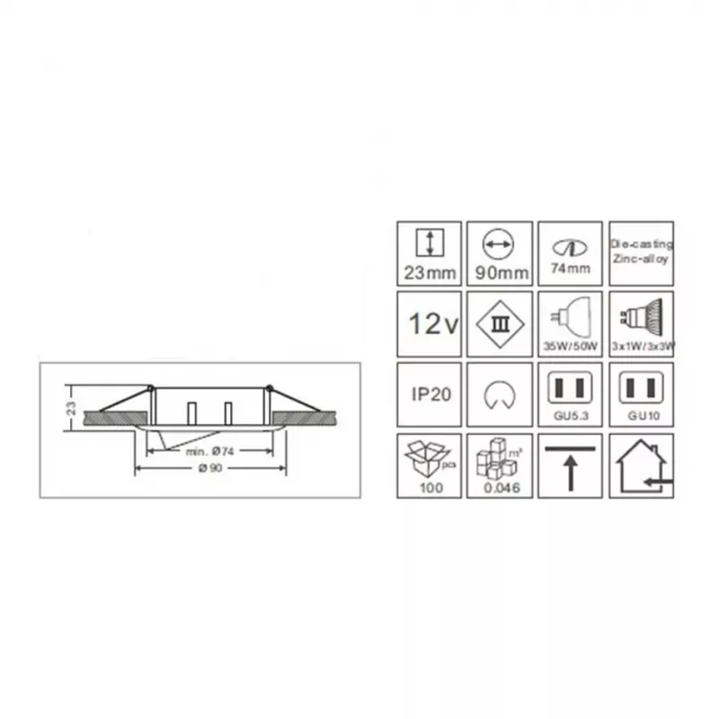 Synergy 21 LED Retrofit GU10 / GX5,3 Deckeneinbausatz D04-Biały