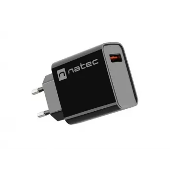 NATEC AC szybkie ładowanie przewodowa ładowarka wewnętrzna Ribera — 18W (5–15V, do 3A), 1× USB-A, czarna