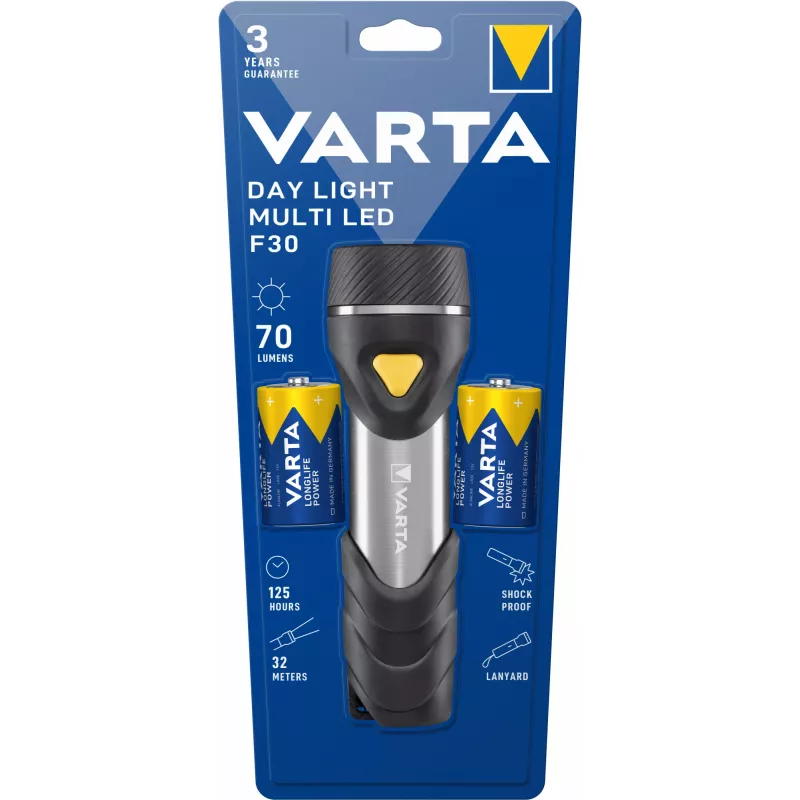 Latarka ręczna Varta Day Light Multi LED F30 Czarna Srebrna Żółta